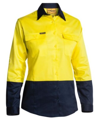 Women's Hi Vis Drill Shirt-Yellow/Navy:Yellow/Navy