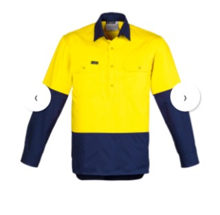 Mens Hi Vis Closed Front L/S Shirt-Yellow/Navy:Yellow/Navy