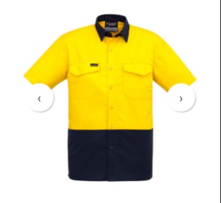 Mens Rugged Cooling Hi Vis Spliced S/S Shirt-Yellow/Navy:Yellow/Navy