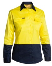 Women's Hi Vis Drill Shirt-Yellow/Navy 